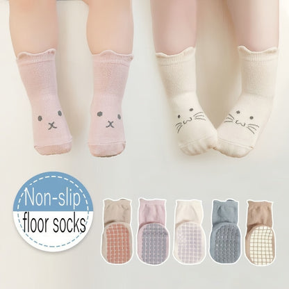 3 Pairs Of Baby Boy's Cute Animals Pattern Crew Socks With Good Grip, Comfy Breathable Thermal Socks, Winter & Autumn