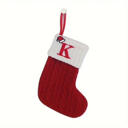 Classic Initial Mini Christmas Stockings, 1pc, Embroidered Alphabet Knit Red and White Themed Socks for Home, Christmas Tree, Mantel Decoration, No Feathers, Polyester - Festive Holiday Decor