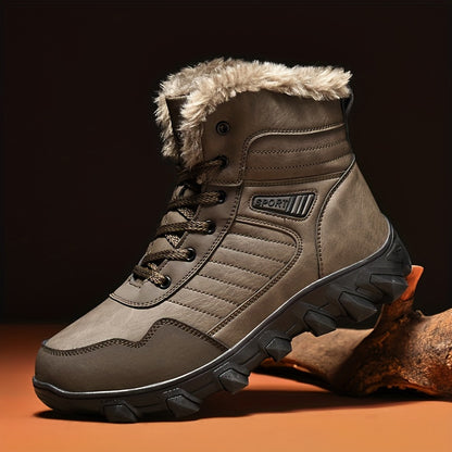 Men's Casual Snow Boots, Anti-skid Windproof High-top Lace-up Boots With Fuzzy Lining For Outdoor Walking Running Hiking, Autumn And Winter