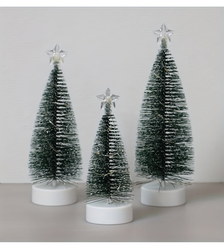 1set 3pcs Large Medium Small Simulation Christmas Tree, Led Copper Wire Light Tree, Christmas Holiday Decorations, Scenery Arrangement Accessories, Holiday Lighting, Small Ornaments For Indoor Home, Cedar, 2 Sections Number 7 Battery (Not Included)