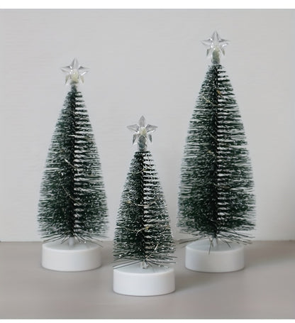 1set 3pcs Large Medium Small Simulation Christmas Tree, Led Copper Wire Light Tree, Christmas Holiday Decorations, Scenery Arrangement Accessories, Holiday Lighting, Small Ornaments For Indoor Home, Cedar, 2 Sections Number 7 Battery (Not Included)