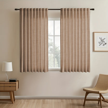2pcs Contemporary Linen-Look Curtains - European Style, Light Filtering, UV Protection, Polyester Material, Solid Color, Machine Washable, for Living Room/Bedroom/Kitchen/Study, No Lining, Rod Pocket Hanging Type, Suitable for All Seasons