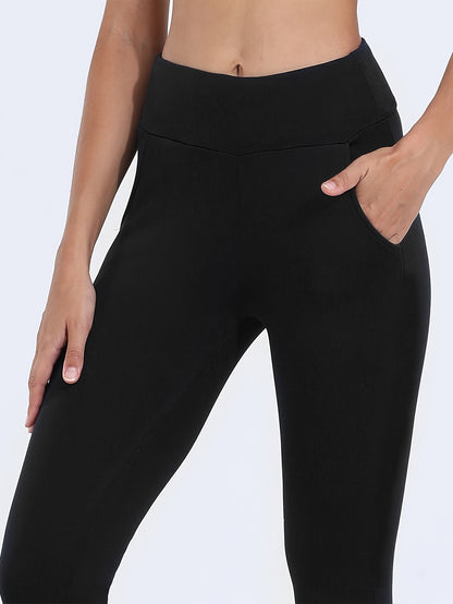 Solid Fleece Skinny Leggings, Casual High Waist Thermal Leggings For Fall & Winter, Women's Clothing