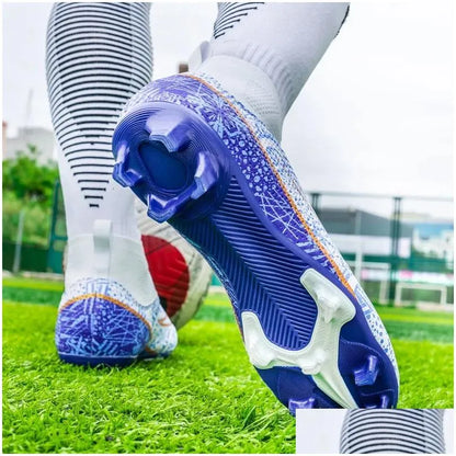 Soccer Shoes Mens Soft Tf/Fg Football Boots Breathable Non-Slip Grass Training Sneakers Cleats Outdoor High Top Sport Footwear 240607 Dhv6M