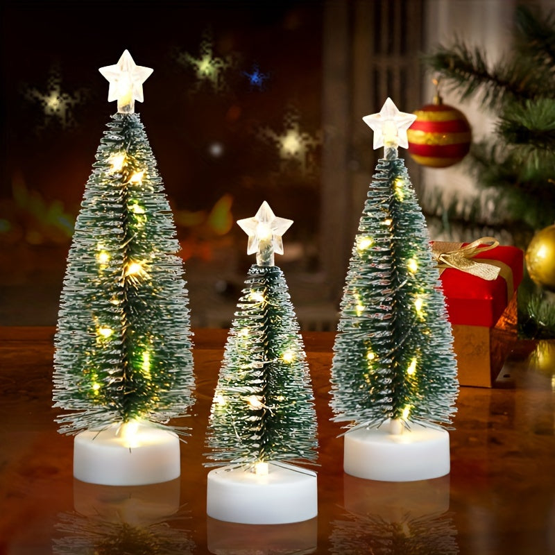 1set 3pcs Large Medium Small Simulation Christmas Tree, Led Copper Wire Light Tree, Christmas Holiday Decorations, Scenery Arrangement Accessories, Holiday Lighting, Small Ornaments For Indoor Home, Cedar, 2 Sections Number 7 Battery (Not Included)