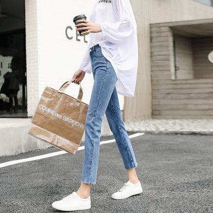 2025 New Cropped Ladies Denim Pants Korean Style Slimming Spring and Autumn Casual Women's Denim Straight-Leg Pants Wholesale