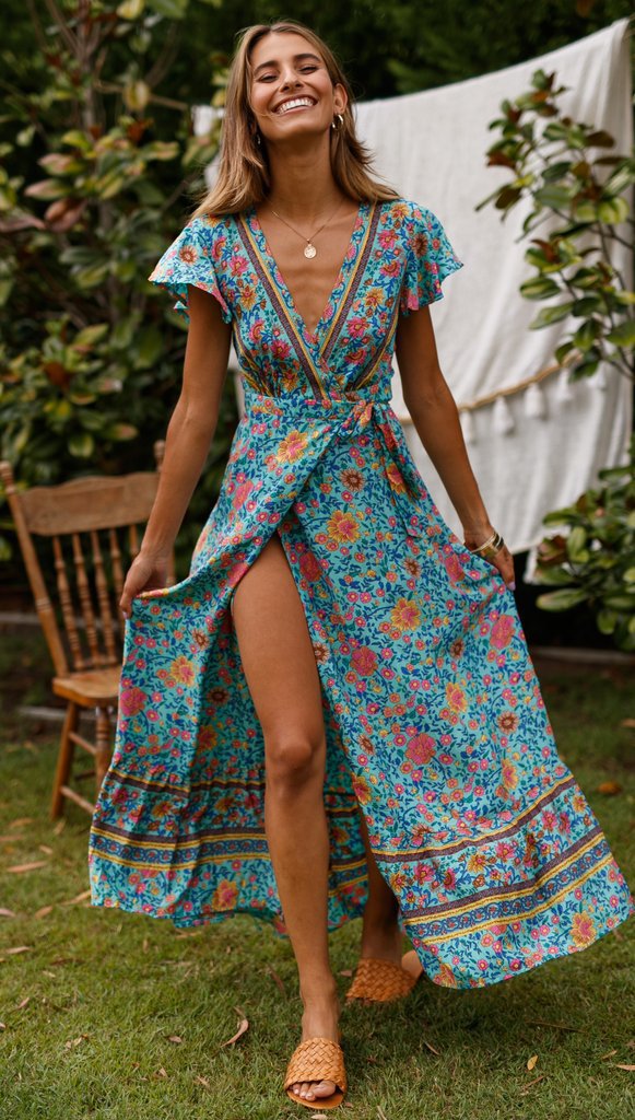ZllKl  Cross-Border New  Summer Casual Hot Sale Holiday Floral Print Dress Sexy Dress Women's Clothing