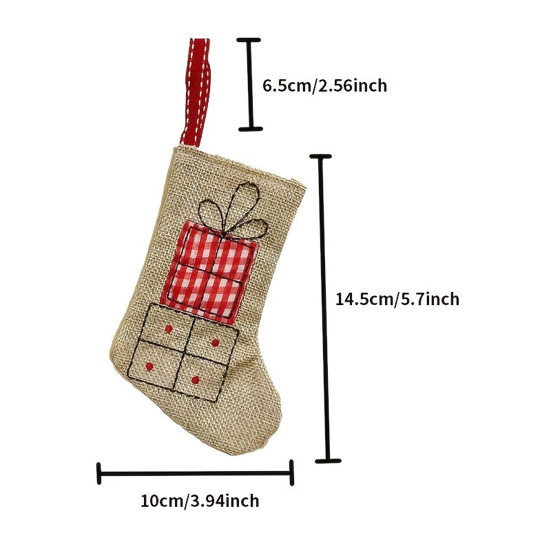 1pc, Burlap Embroidery Christmas Stocking, Christmas Tree Hanging, Christmas Ornaments, Holiday Accessory, Birthday Party Supplies, Room Decor, Christmas Gifts, Home Decor, Scene Decor