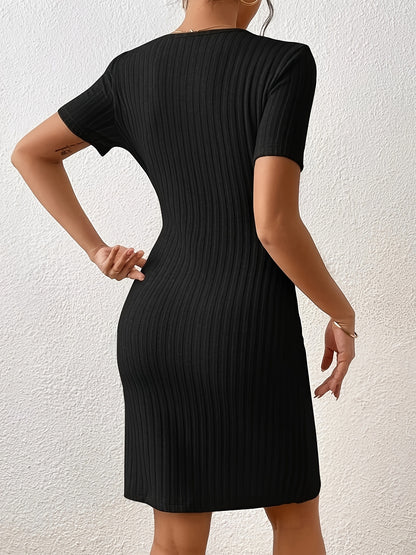 Womens Ribbed Surplice Neck Dress - Effortlessly Casual, Short Sleeve, Tie Side Design for a Comfortable Fit - Perfect for Everyday Wear