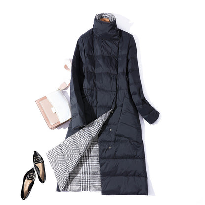 Cross-border  wears down jackets on both sides in Europe and the United States, women's medium and long New new light and thin stand-up collar white duck down jacket.
