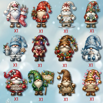 12 PCS Handcrafted Wooden Christmas Gnome Hanging Ornaments - No Batteries Required, Perfect Gift for the Holiday Season
