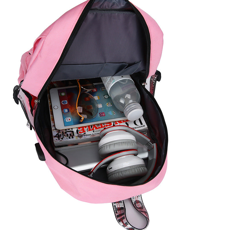 New Cross-Border Fashion Sports and Leisure Backpack Male and Female Middle School Student Schoolbag Anti-Theft Backpack Wholesale Female