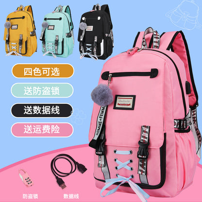 New Cross-Border Fashion Sports and Leisure Backpack Male and Female Middle School Student Schoolbag Anti-Theft Backpack Wholesale Female