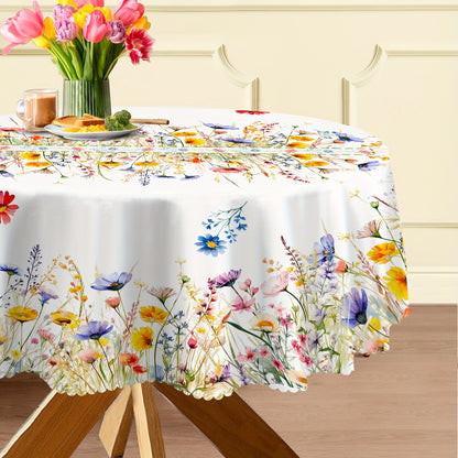 1pc Charming Watercolor Floral Tablecloth - Fresh Pastoral Wheat Motif - Seasonal Rectangle Table Cover for Spring Picnics & Holiday Celebrations, Elegant Home Decor