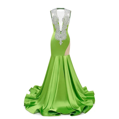 Royal Blue Mermaid Prom Dresses Sexy Sheer V Neck Beads Crystals Ruffles Long Evening Gowns Cutaway Sides Women Occasion Dress BM3502