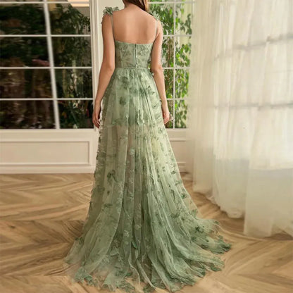 borboleta Applique Women Vintage Dress Mint Green Sleeveless Long Tulle Ball Gown Evening Party Prom Gown Year Banquet Gifts 240425