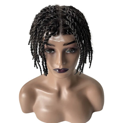 European Virgin Human Hair Pieces 200% Density 1b# Black Twist Braids Knots Skin PU Toupee for Black Men