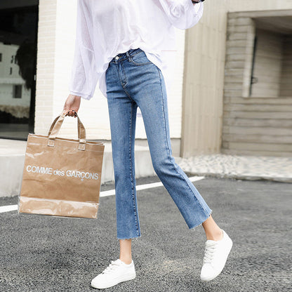 2025 New Cropped Ladies Denim Pants Korean Style Slimming Spring and Autumn Casual Women's Denim Straight-Leg Pants Wholesale