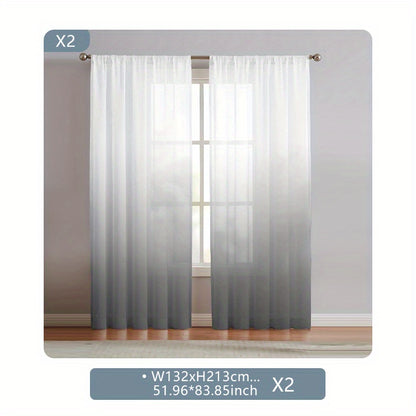2 Panels Semi Sheer Gradient Color Curtains - Rod Pocket, Easy Hang, Light Filtering, Privacy Protection - For Living Room, Bedroom, Kitchen, Office, Study Decor