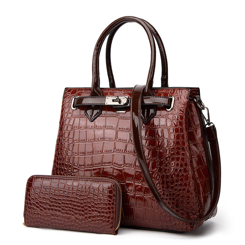 ZLLKL 2025Crocodile pattern patent leather women's bag popular new two-piece set, portable single shoulder oblique span bag, female wholesale factory hair