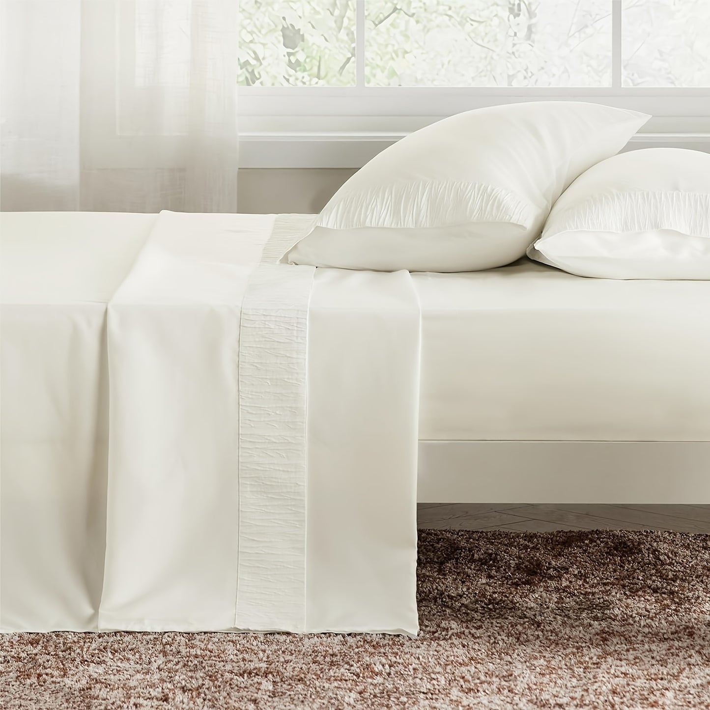 4pcs Luxurious Microfiber Sheet Set - 14" Deep Pocket, Exquisite Pinch Pleat, Shrink-Resistant, Fade-Resistant, Soft & Comfortable Bedding Set With Pillowcase, Flat Sheet, Fitted Sheet - Modern Design For All Season, Dorm Bedding For College Set