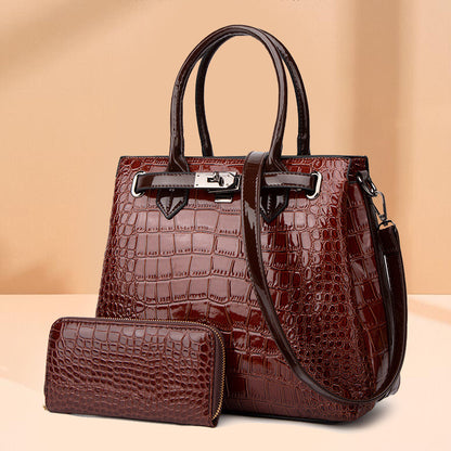 ZLLKL 2025Crocodile pattern patent leather women's bag popular new two-piece set, portable single shoulder oblique span bag, female wholesale factory hair