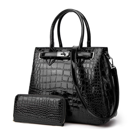 ZLLKL 2025Crocodile pattern patent leather women's bag popular new two-piece set, portable single shoulder oblique span bag, female wholesale factory hair