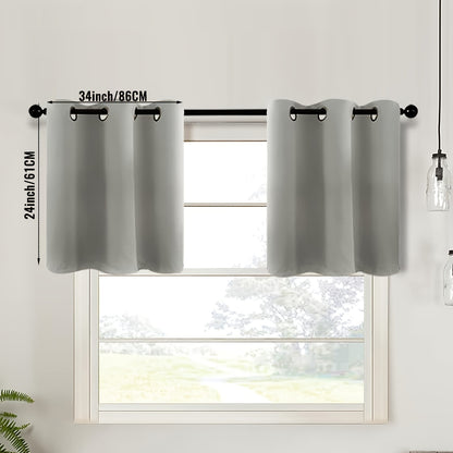 2-Piece Blackout Valance Panels - Room Darkening, Grommet Top, Half Window Treatment for Kitchen, Bathroom, Basement, Living Room, Office - Easy Home Decor Solution
