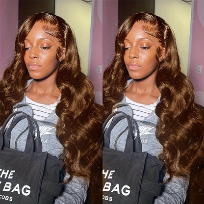 Chocolate Brown 13x4 Body Wave Lace Front Wigs Human Hair Transparent Lace Frontal Wigs With Baby Hair Pre Plucked For Women 180%