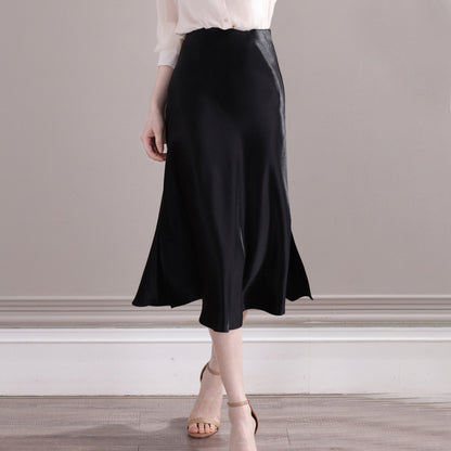2025 Satin triacetic acid fishtail skirt, thin high waist hip skirt, medium and long skirt  spring and autumn women's clothing