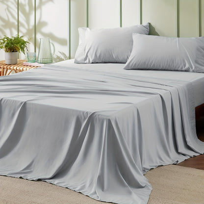 4pcs Luxurious Microfiber Sheet Set - 14" Deep Pocket, Exquisite Pinch Pleat, Shrink-Resistant, Fade-Resistant, Soft & Comfortable Bedding Set With Pillowcase, Flat Sheet, Fitted Sheet - Modern Design For All Season, Dorm Bedding For College Set