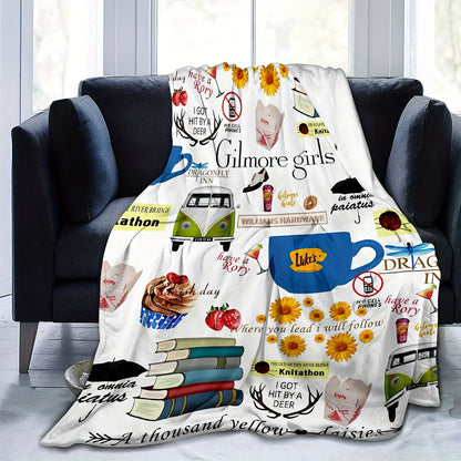 Gilmore Girls Foodie-Themed Plush Blanket - Soft, Reversible Flannel Throw for Couch, Bed, Office - Perfect Birthday Gift for Fans