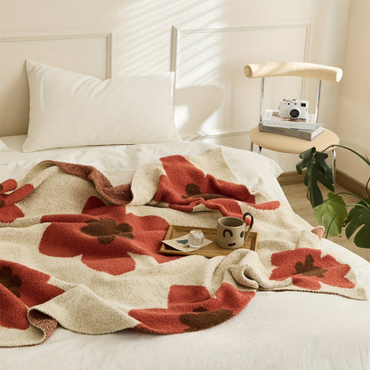1pc Nordic Flower Pattern Knitted Blanket, Air Conditioning Blanket Warm Cozy Soft Throw Blanket For Couch Bed Sofa