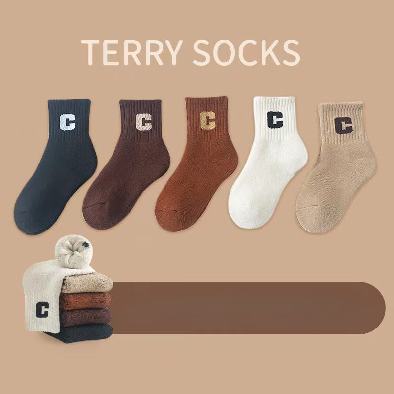 5 Pairs Of Boy's Thickened Thermal Ankle Socks, Vintage Comfy Breathable Socks For Kid's Wearing