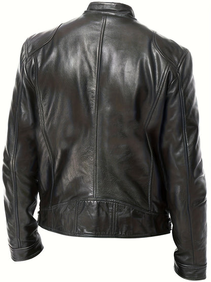 Plus Size Men's Fashionable PU Leather Locomotive Jacket - Stylish, Warm, and Water-Resistant - Perfect for Fall and Winter Seasons