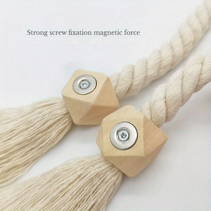 2pcs Magnetic Window Curtain Tiebacks Simple Wooden Tassel Curtain Buckle Curtain Holdback Suitable For Bedroom Living Room Kitchen Home Decoration