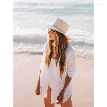 Women's Swimwear Beach Blouse Bikini Sun Protection White Tunic Cover-ups Sexy Summer Wear Swim Suit Cover Up Causal Women Tops