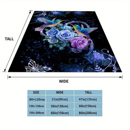 1pc Vibrant Hummingbird Floral Flannel Sheet Set - Soft, Lightweight, Four Seasons, Padded, Picnic & Travel Friendly, Machine Washable, Casual Blanket for Family