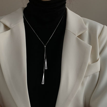 S925 Sterling Sliver Geometric Pendant Lariat Necklace Elegant Style Hypoallergenic Y Shape Necklace Occasion Jewelry 2.1g/0.074oz