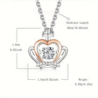 Trendy Synthetic Cubic Zirconia Crown Pendant Necklace - Stunning Mosaic Design, Copper Material, No Plating, Fashionable Decorative Accessory - Perfect Gift for Daughter, Party, Holiday, Birthday, Graduation