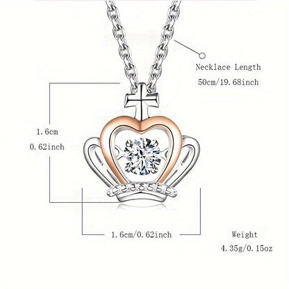 Trendy Synthetic Cubic Zirconia Crown Pendant Necklace - Stunning Mosaic Design, Copper Material, No Plating, Fashionable Decorative Accessory - Perfect Gift for Daughter, Party, Holiday, Birthday, Graduation