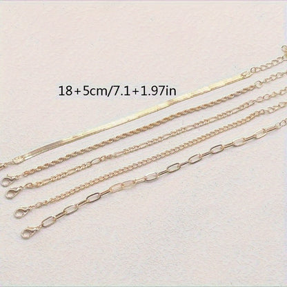 5pcs Stylish Unisex Hip Hop Link Chain Bracelet Set - Durable, Versatile, and Fashionable for Daily Wear, Perfect for Men and Women, Hand Jewelry Accessory with Adjustable Clasp for Comfortable Fit