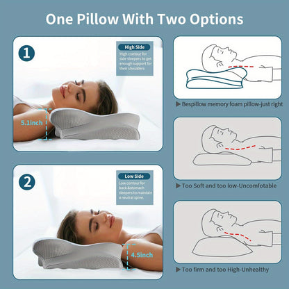 Ergonomic Memory Foam Neck Pillow - Cooling Cervical Support for Side, Back & Stomach Sleepers with Breathable Ice Silk Cover - Ideal Gift