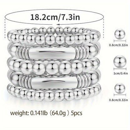 5 Pieces/ Set Metal Beads Decor Bracelets Simple Punk Style Trendy Female Bracelets With Gift Box