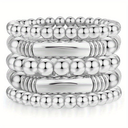 5 Pieces/ Set Metal Beads Decor Bracelets Simple Punk Style Trendy Female Bracelets With Gift Box