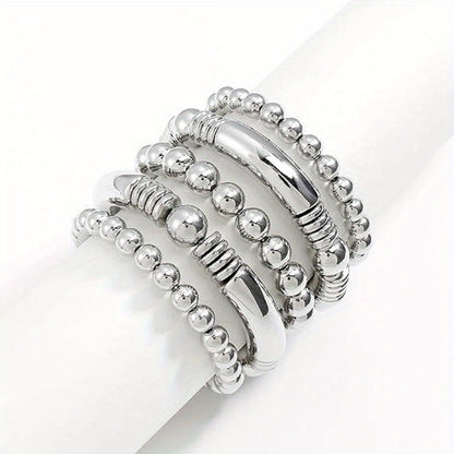 5 Pieces/ Set Metal Beads Decor Bracelets Simple Punk Style Trendy Female Bracelets With Gift Box