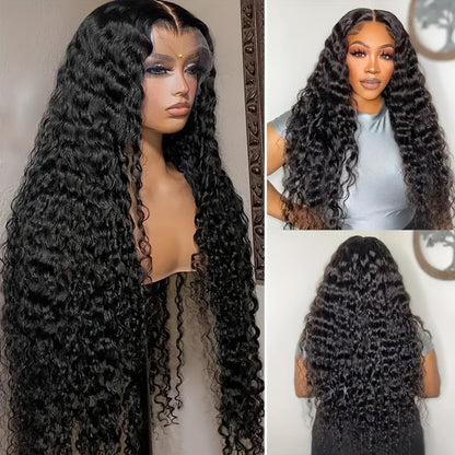 250% Density 28 Deep Curly Lace Front Wig - Pre-Plucked with Baby Hair, Natural Black Color, Kinky Curly Style, 13x6 Lace Area, Basics Style, Suitable for All Women
