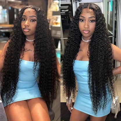 250% Density 28 Deep Curly Lace Front Wig - Pre-Plucked with Baby Hair, Natural Black Color, Kinky Curly Style, 13x6 Lace Area, Basics Style, Suitable for All Women