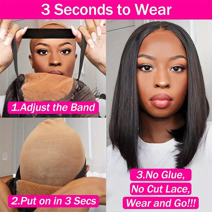 Glueless Wigs Human Hair bob Straight Human Hair Lace Front Wigs for Beginners 100% Glueless Wigs 13x4 Lace Closure Human Hair Wig for Women Pre Cut Lace Natural Color 250% Density