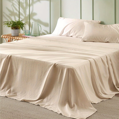 4pcs Luxurious Microfiber Sheet Set - 14" Deep Pocket, Exquisite Pinch Pleat, Shrink-Resistant, Fade-Resistant, Soft & Comfortable Bedding Set With Pillowcase, Flat Sheet, Fitted Sheet - Modern Design For All Season, Dorm Bedding For College Set